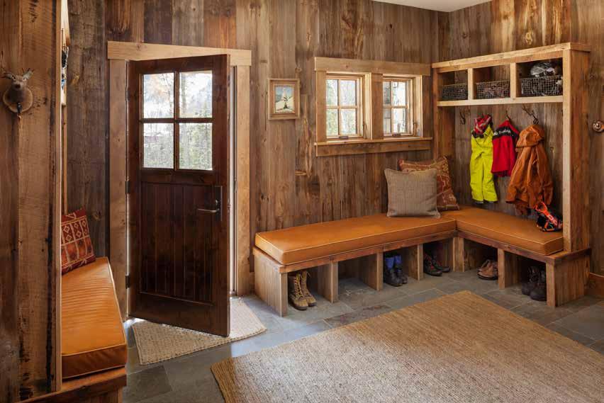 This guest room (left) serves as an in-law escape room, located away from the central spaces of the home.