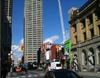 The existing narrow storefronts within heritage properties will be maintained on both sides of Yonge Street.