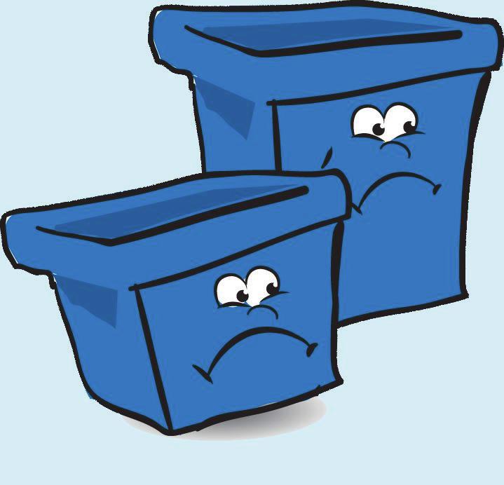 Here is a list of common items that we see in blue boxes and recycling carts (at multi-residential buildings) which should be put in the garbage: chip bags diapers dishware, pots and pans