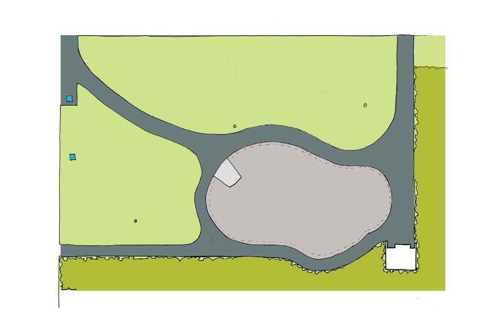 LAYOUT OPTION 2 KEY FEATURES > Perimeter path brings eyes to all parts of park > Path surrounds circuit of play equipment creating a circuit for racing or running > Existing fence