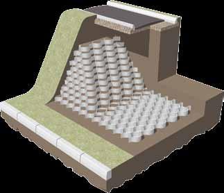 stabilised earth structure. TERRAM Geocell can be used with a variety of reinforcement techniques such as geotextile or geogrid earth reinforcement, soil nails, rock bolts, helical anchors etc.