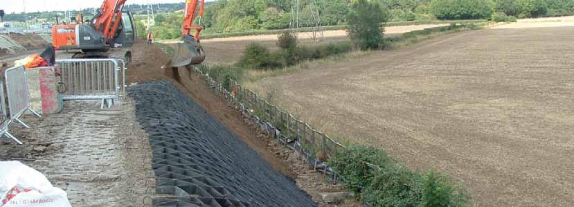 Controlling erosion on highway slopes TERRAM Geocells are three-dimensional blankets of interconnected cells which are placed on slopes, secured in position using pins, and filled with friable