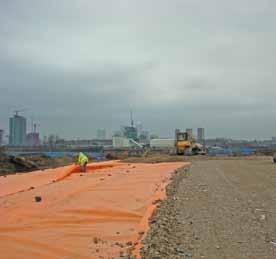 so that they also warn operators during excavation at a later date. 17 TERRAM Hi-Vis is a bright orange geotextile used to mark areas of soil prior to backfilling.
