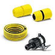 With 10 m PrimoFlex hose (3/4"), G3/4 tap adapter, universal hose connector and universal connector with aqua stop.