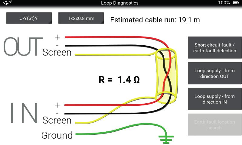 Apollo Test Set - User Manual 33 Cable impedance and cable run When a cable run is between one and 4178 metres, cable impedance and cable run values are shown on the