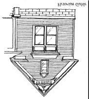Cornice A horizontally projecting feature at the top of a wall or dividing it horizontally for compositional purposes; a term applied to construction under the eaves or where the roof and walls meet;