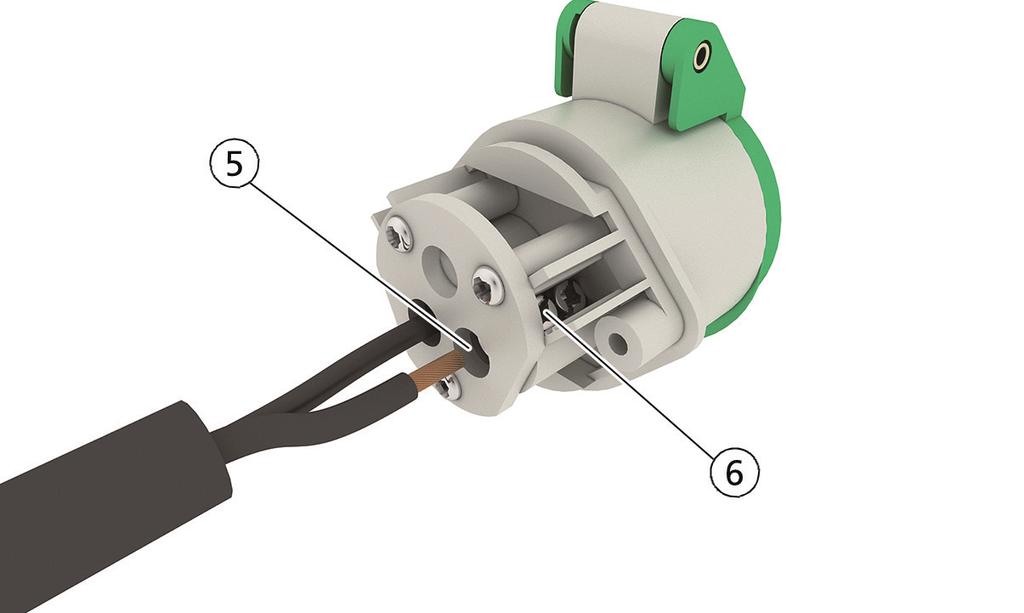 7. The terminals are open at the time of delivery. Guide the individual conductors into the opening (5) and tighten the screws (6) with a torque of at least 1.2 Nm.