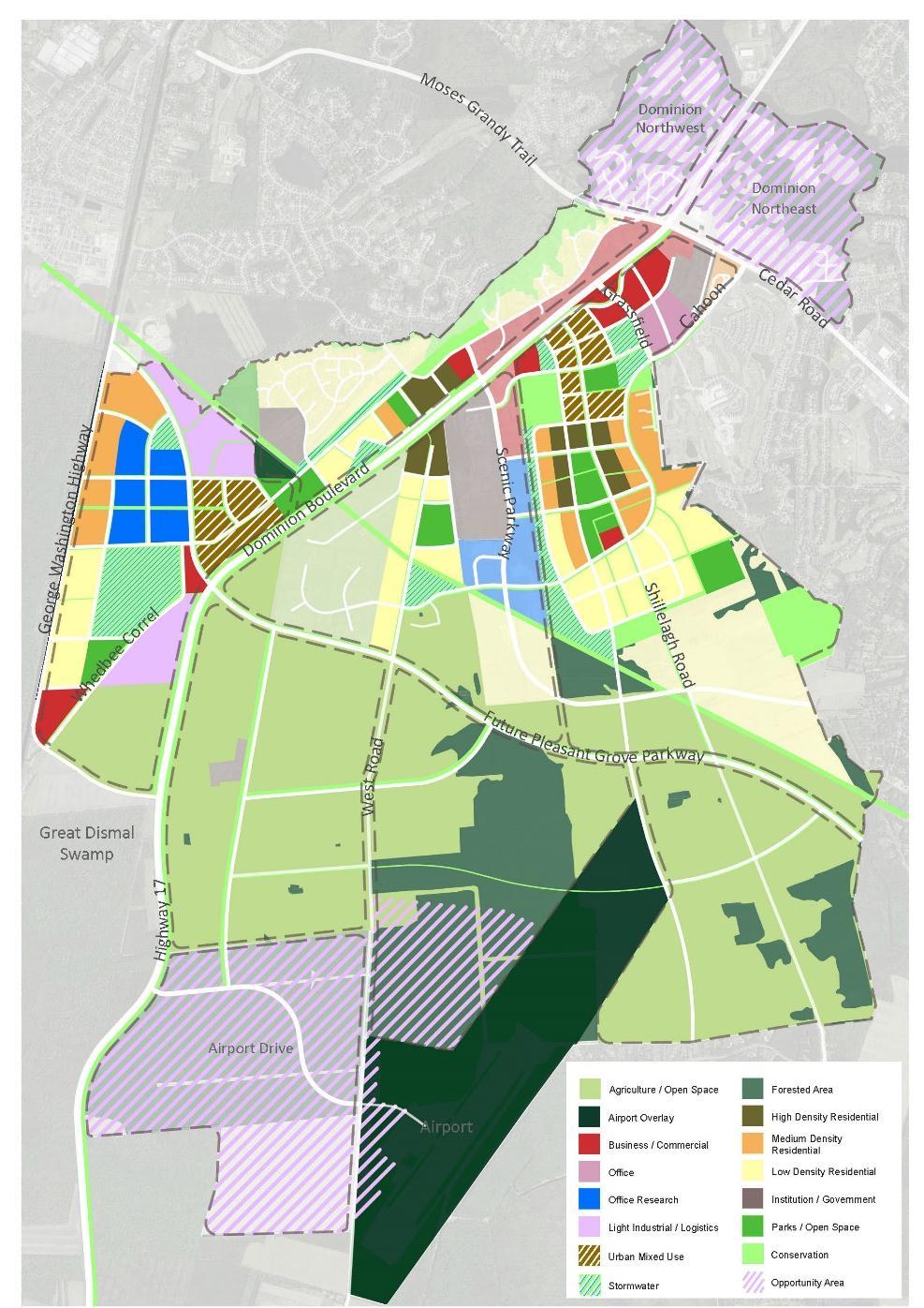 Dominion Boulevard Master Plan Walkable Mixed Use Neighborhoods and Districts connected by complete streets and greenways in the Northern portions Rural and Agricultural Preservation in the Southern