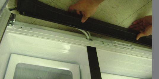- MAKING MIR ADJUSTMENTS BETWEEN SHOW CASE AND INNER CASE OF FRIDGE After raising the out door, insert the supplied SHIM HINGE MIDDLE in the gap between Show