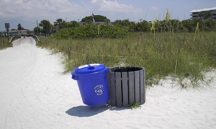 Consolidate recycling containers on garbage posts Connect lids to