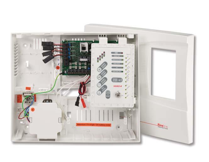 MAG4P 4 Zone Fire Panel 4 programmable zones Active end of line monitoring and head removal 30 fire detectors per zone Unlimited number of call points per zone Integral evacuate alarm button Class