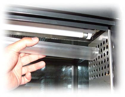 Lighting The Food Display Cabinet is fitted with three fluorescent tube interior lights. One light is located in the ceiling of the cabinet.