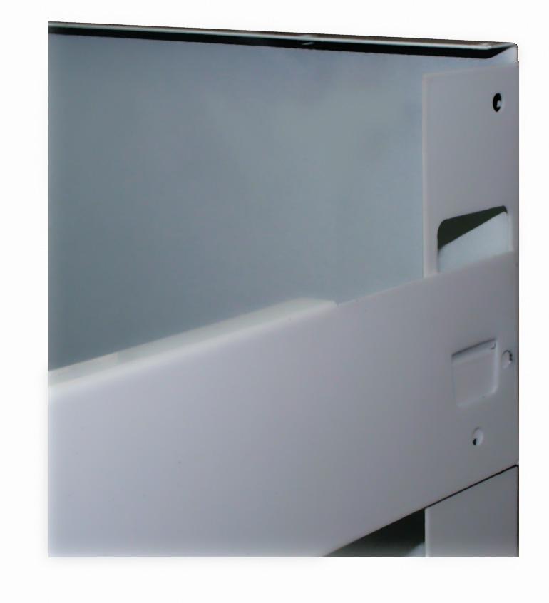 Each shelf is held in place with eight shelf clips, which engage in the shelf support strips.