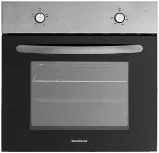 65 Liter A Energy A BO6216X01 Static Electric Oven 60 cm Front Control panel: Inox Front door: Full tempered black glass 2 Control Knobs: Function and Temperature