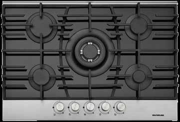 Built-in Hob Black Glass built-in hob Cast iron pan supports and burner caps Underknob auto-ignition Stainless Steel panel Front control 1 x