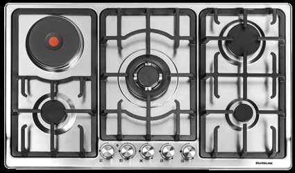 Failure Device 90 INOX 90 cm 4+1 Gas Electric 1xWOK 3800W Burner AS5275 Stainless Steel Built-in Hob Cast iron pan supports and burner caps Underknob