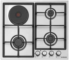 BUILT-IN STAINLESS STEEL HOB AS5276 Stainless Steel Built-in Hob Cast iron pan supports and burner caps Underknob auto-ignition Front Control 2 x Semi-rapid burner: 1750W 1 x Auxiliary burner: 1000W