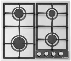 Burner AS5286 Stainless Steel Built-in Hob Glass control panel Cast iron pan supports and burner caps Underknob auto-ignition Front