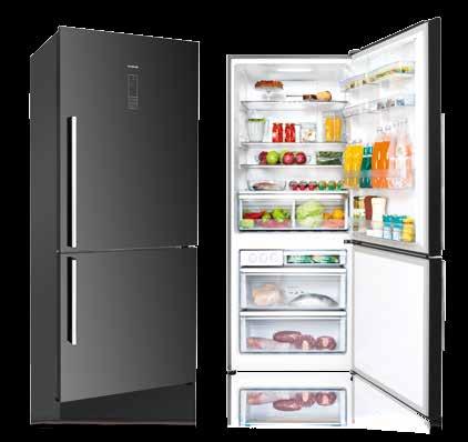 A+ R12028B01 Refrigerator Combi Type Refrigerator with Black Glass Surface Fashion door & handle design 465 Lt Total Net Capacity 345 Lt Net Refrigerator Capacity 120 Lt Net Freezer