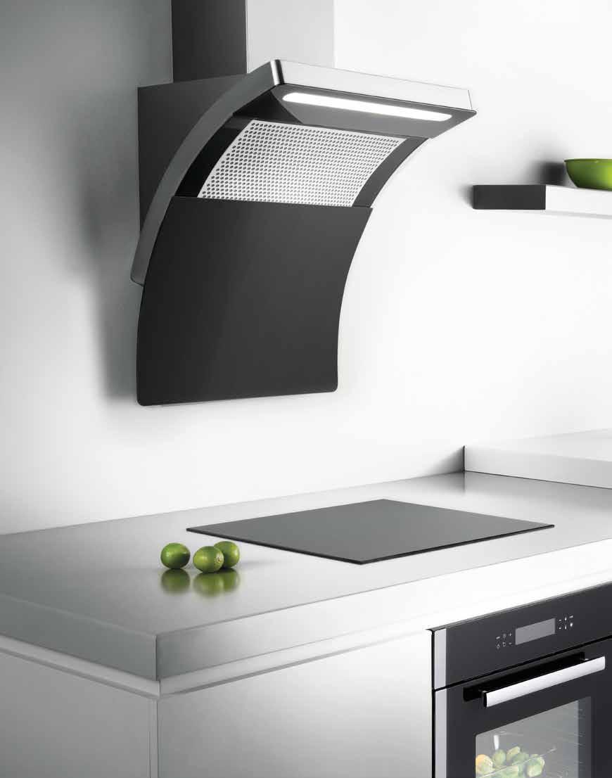 when the range hood is turned on, the concave sliding panel prevents oil drops from spattering to the wall and guides the cooking fume from the