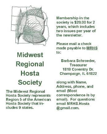 com Joan Poos - Newsletter Editor 314-821-1622 david.poos@att.net St. Louis Hosta Society Membership Information Contact: Cindy Michniok Dues: $7 per year, $18 for three years 14300 Quiet Meadow Ct.