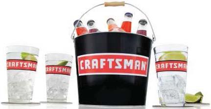 metal bucket with wooden handles, 4 pint glasses