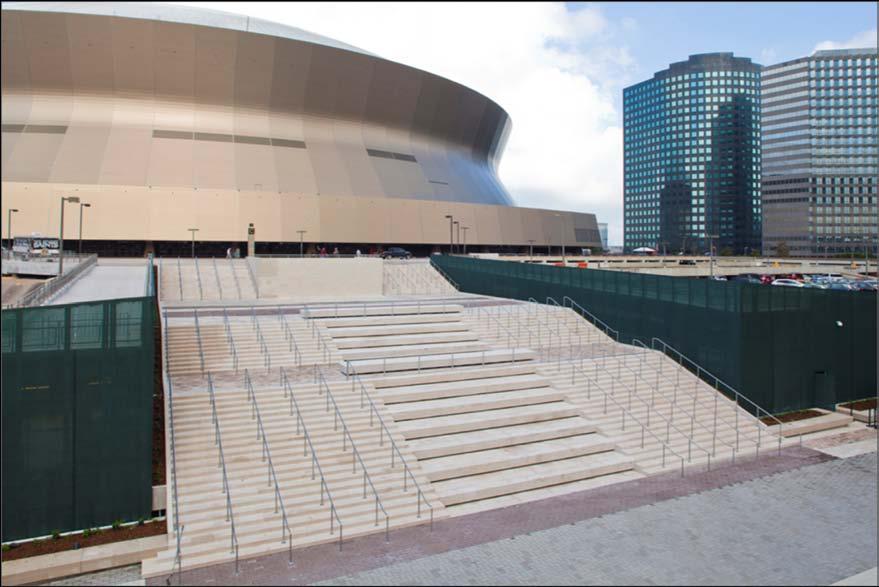 In additions, the existing precast removable pedestrian benches were clad with cast stone.
