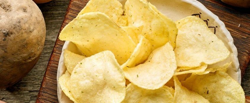 POTATO CHIPS 1 Yukon Gold potato (about 8-9 ounces) Kosher salt Slice potatoes very thin (about ¹ 16 to ¹ 8" thick) with a very sharp knife.