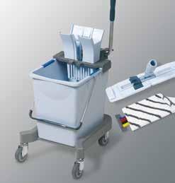 Trio Mop Different fiber types for absorbency and durability: White zone: Microfiber for high mechanical cleaning action with minimal chemical use Grey zone: First quality polyester provides low