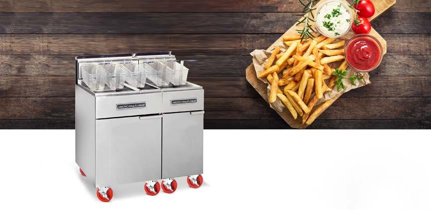 PROFESSIONAL FRYER Model AF-50/5, conected to AF-35/50 Shown with optional Casters & joiner strip FRYER SERIES Oil Capacity Gas Output Working Dimension Model Description Cooking Area # of Burners
