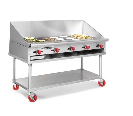 PROFESSIONAL GRIDDLES CUSTOMIZE YOUR GRIDDLE Model CTG-60 Shown with optional stand, casters, tapered splash guards, and back splash.
