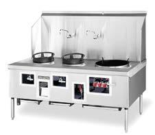 CHINESE WOK RANGE CHINESE RANGE FEATURES S/S rugged exterior body with high backsplash Built-in drain system and water-cooled top help control stove s top temperature 1 manually-controlled Chinese