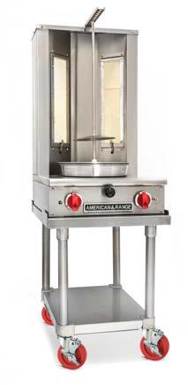 PROFESSIONAL SPECIALTY EQUIPMENT VERTICAL ROTISSERIE GYRO MACHINE FEATURES Our 80 lbs capacity Gyro machine provides controlled broiling temperature and speeds Equipped with 15 round grease pan and