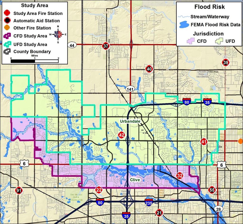 Figure 19: Flood Risk, FEMA Flood Risk Data Both CFD and UFD have transportation routes and properties that may be affected by flood events.