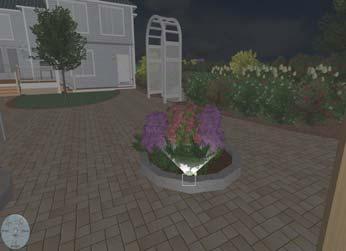 The garden 2D plan, with the lighting objects and plants The vegetation consists of flower shrub species, mainly: Camellia japonica (needs protection during winter), Rhododendron, Azalea (needs