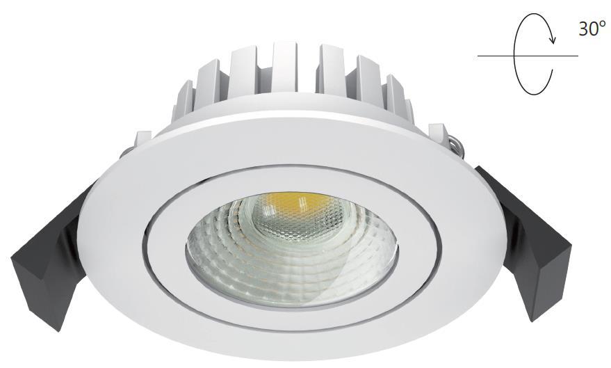 Energy efficient COB LED downlight with adjustable head, tiltable 30 each way High lumen output CREE COB chip adopted for