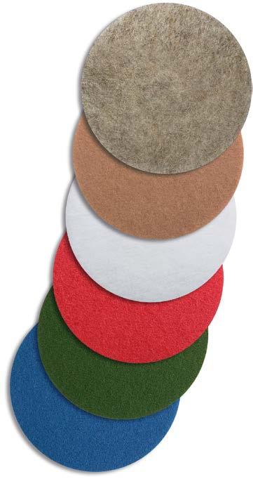 The Tan-Buff pad will buff away light soil and level scratches for a soft luster. WHITE-POLISH A non-abrasive dry polishing pad for slow speed floor machines.