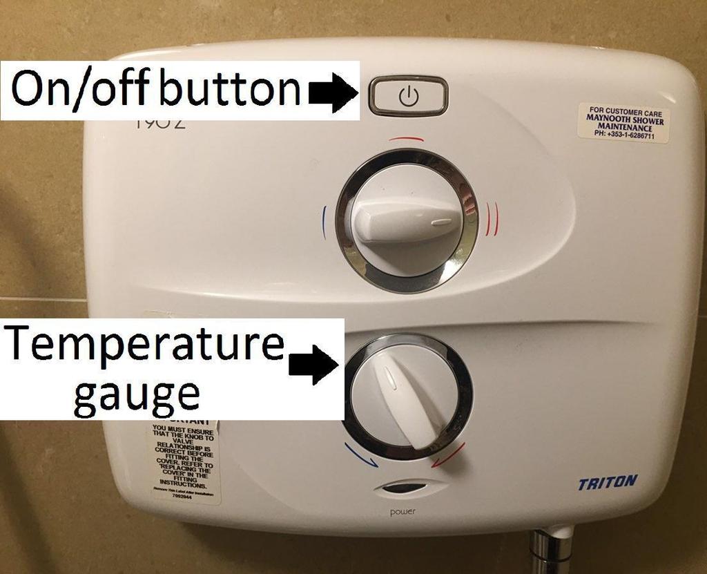 The photo below shows you how to switch on/off the shower and how to control the temperature. Rubbish & Recycling Facilities The rubbish will be disposed of by the cleaner.