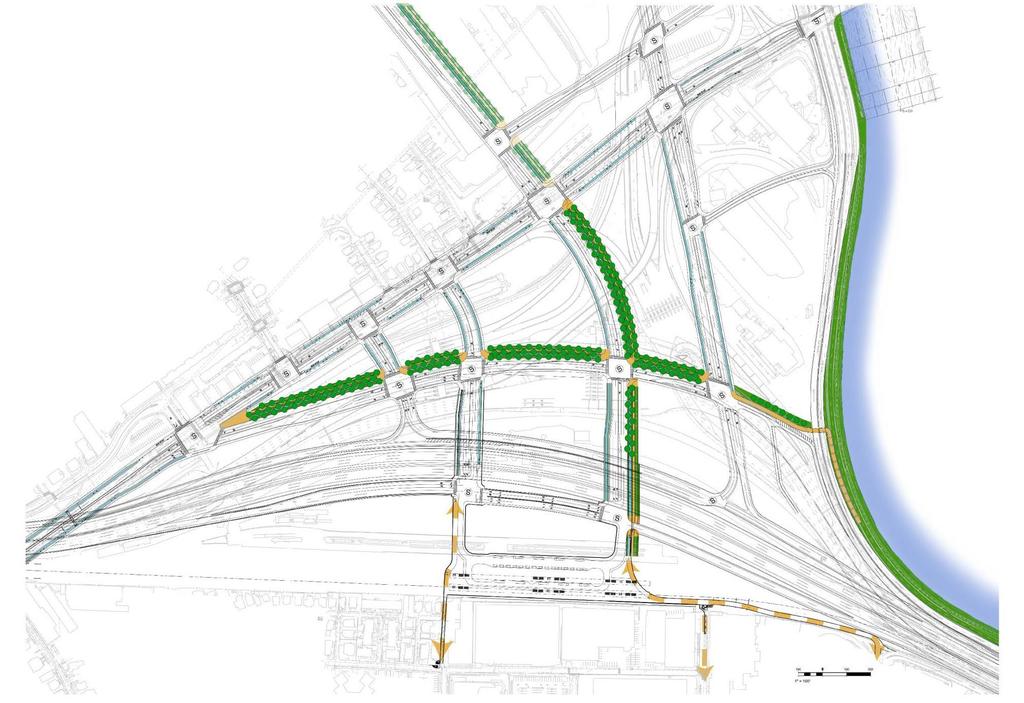 This image shows a conceptual green space connection(s) throughout the project area.