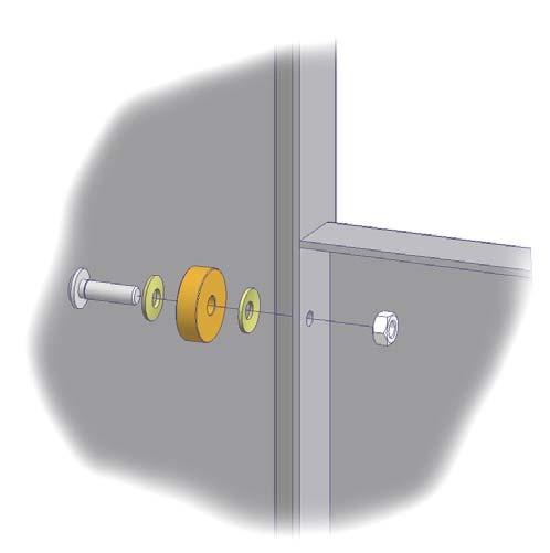 8. Mount the roller on the door, Use a bolt, two washers