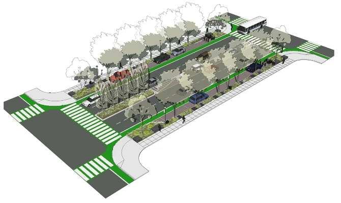 Implementing LID in the ROW Complete Street Design PERMEABLE PAVEMENT TRANSIT ORIENTED