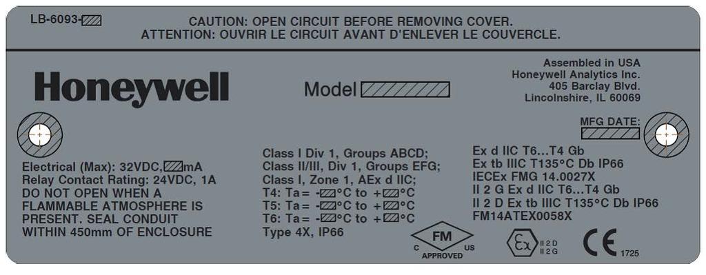 OPERATOR MANUAL // SECTION 6 DETECTOR LABEL DRAWINGS SECTION 6 DETECTOR LABEL DRAWINGS Part Number Model Number Material Background Color Text Color ma T4 T5 T6 LB-6093-045 SS4 0.