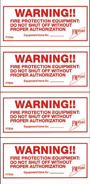 Four Red Tag Permits (F2480) to authorize impairments and document tasks as they are performed One Reusable Impairment Tag for Fire Service Connections (P7427t) to