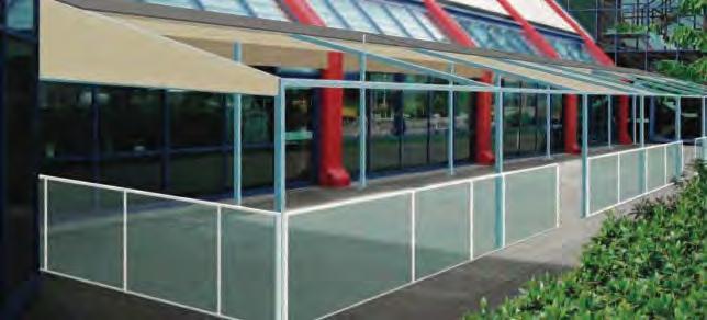 JD Wetherspoon Pergola Awning & Rigid Terrace Screens Concept Development Standalone storm resistant retractable Pergola Awning with fixed Rigid