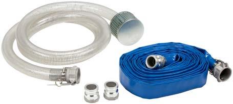 discharge hose and attached couplings, as well as two 2" aluminum adapters for use with quick connect