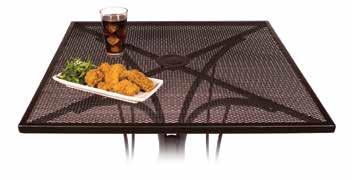 Barnegat Galvanized, powder coated steel mesh tables Chesapeake Galvanized, powder coated steel micro mesh seating SoHo Wood, resin & melamine composite material Umbrella hole drilled upon request