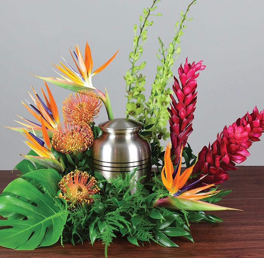 URN WREATHS CFS-UW07 Tropical Scents Wreath 4 stems birds of paradise 2 stems ginger 3 stems pincushion protea 3