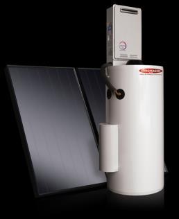 Solar Hot Water SmartLine 200L Gas Boosted 2 x high efficiency BlackMax flat plate solar collectors Quality 200L storage tank Collectors heat water, which is then stored in tank Integrated 26 lpm 5.