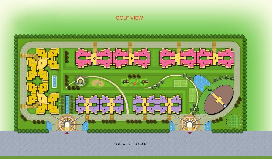 SITE LAYOUT BALLY HAI W S SUNRISE E N SUNSET Golf Side Walk Private Garden Water Feature Inside Park Swimming pool Mediation Room Gym Creche Retail/Convenience Store Basement Car Park Entrance