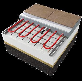 1 Thermostat 2 Tiles 3 Tiles glue for heated floors 4 Primer 5 Finish/top layer of concrete 6 Conduit plastic tube for sensor (sealed at the end) 7 ECfast fitting band 8 Connection cable and muff 9